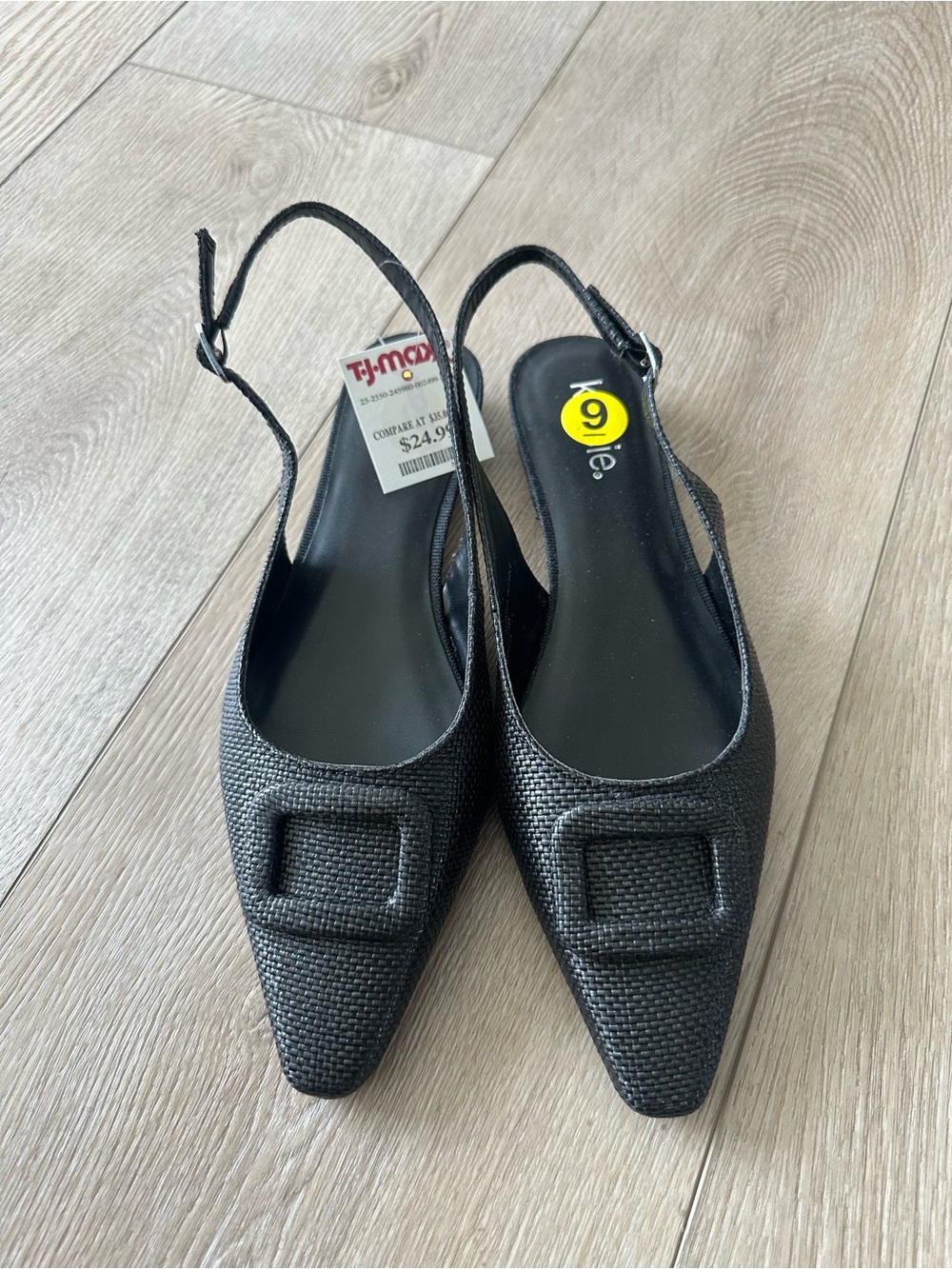 Kenzie Black Slingback Pointed Toe Flats with Buckle Detail. New with tags.